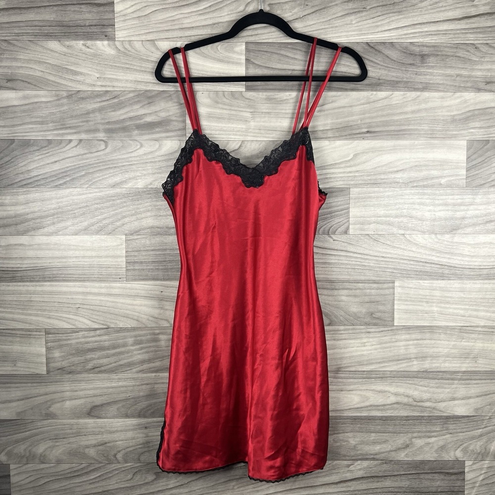 Nordstrom Intimates Nightie Slip Dress Womens M‎ Red Neglige Lace Sexy Chemise